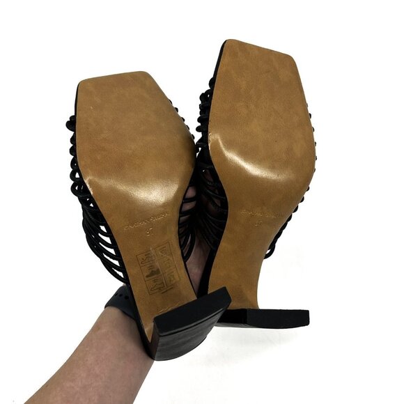 NWOB Jonathan Simkhai Audra Macrame Heeled Square Toe Sandals Black 37 US 7 - Picture 9 of 11